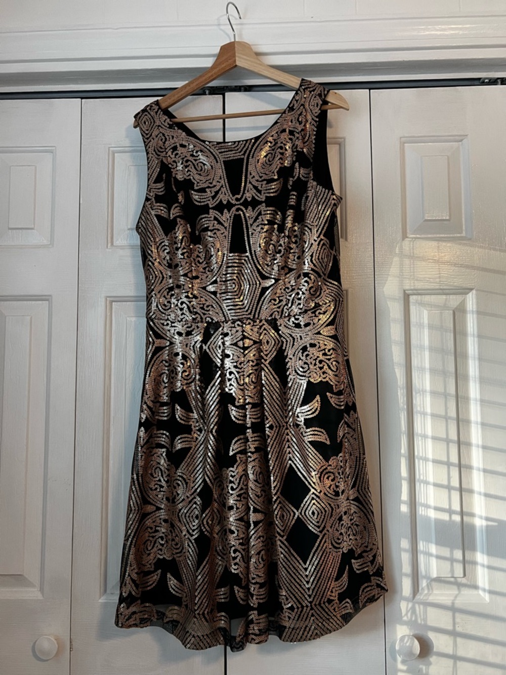 eva mendes for New York & Company Black Dress with Gold Sequin Pattern